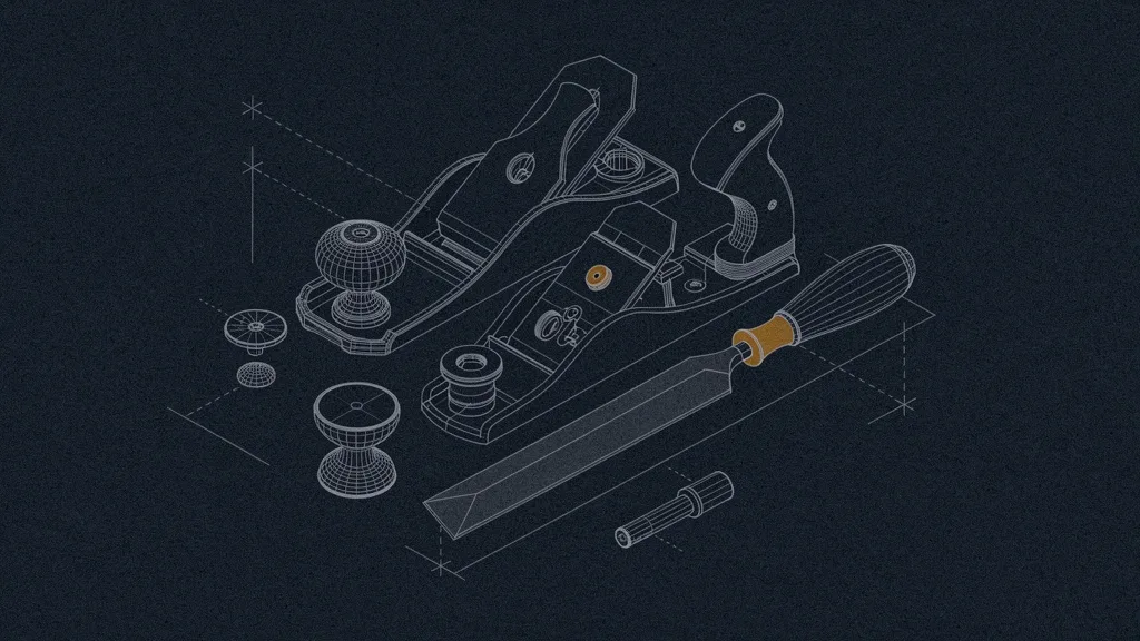 Trades blueprint — hand plane and chisel