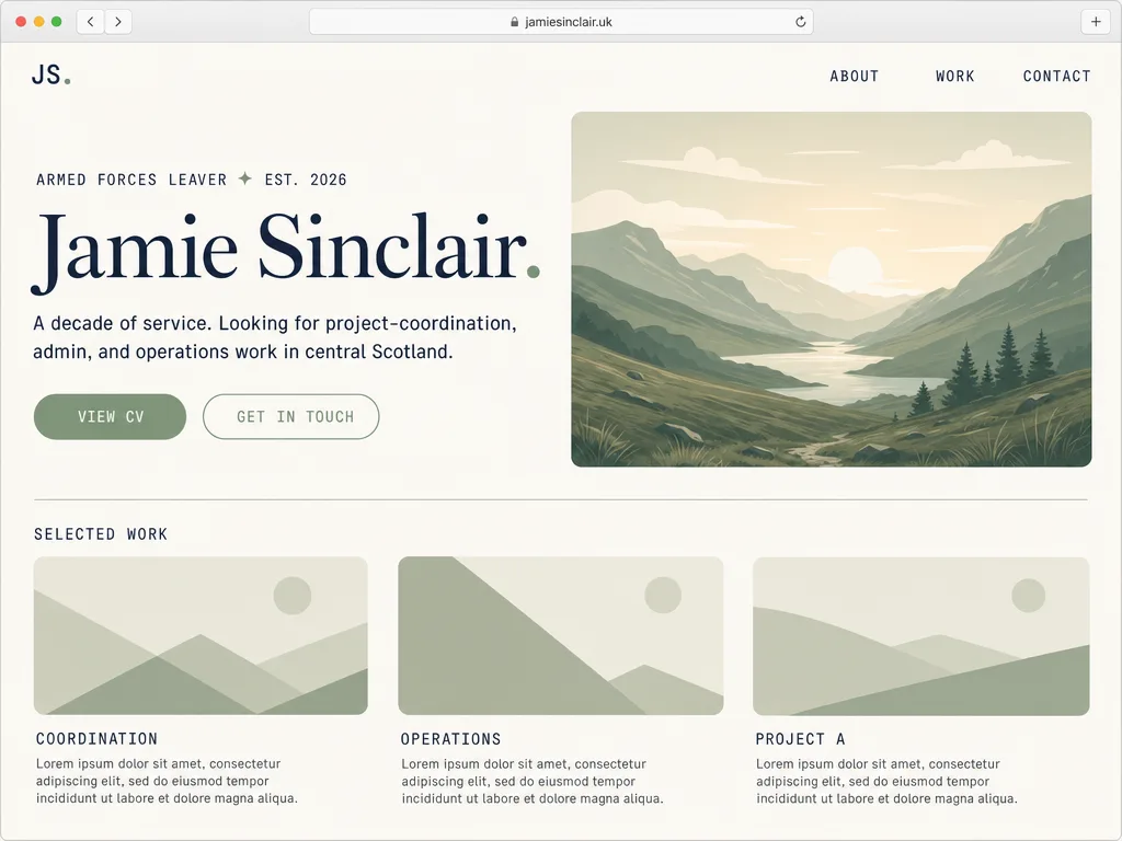 Sample build · Service leaver — Career-change portfolio.